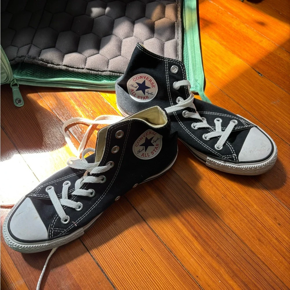 Converse Black Canvas High-Tops with White Accents - Picture 3 of 5